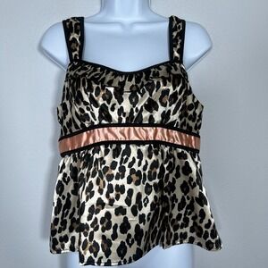 Vintage Womens Y2K Leopard Print Babydoll Top Sz 6 Satin Mobwife Glam Indie